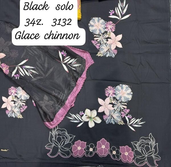 Ramtex solo black glace with pure chinnon duppatta - Image 2